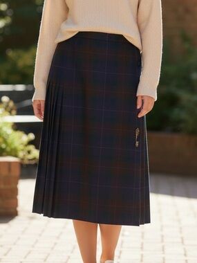 Vintage Pleaded Tartan Plaid Scottish Virgin Wool Wrap Midi Skirt Sz S